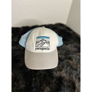 Patagonia LoPro Trucker Cap White Blue Adjustable Snapback Hat Line Logo Ridge